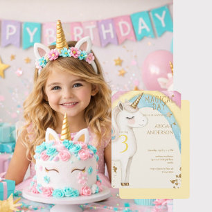 Yellow Magical Day Unicorn Girl Birthday Party Invitation