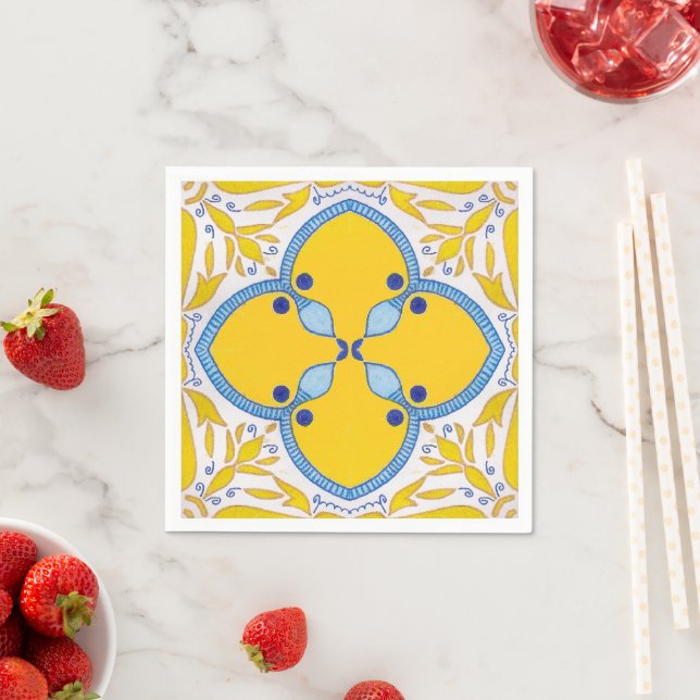 Yellow Majolica Tile Pattern Bridal Shower Napkin (Insitu)