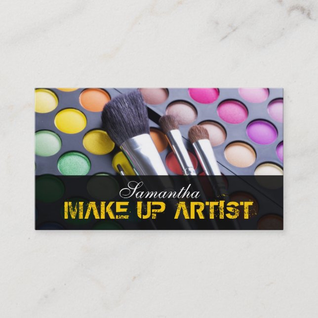 Yellow  Make Up Artist Palette Brush Business Card (Front)