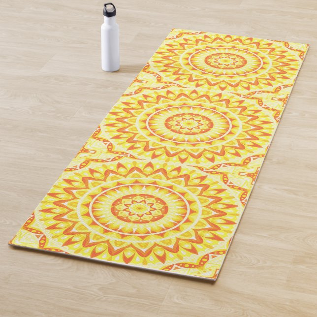 Yellow Mandala Bright Sunshine Pattern Fitness Yoga Mat (In Situ)