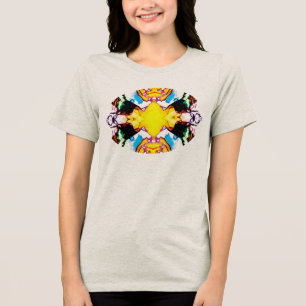 Yellow Mandala Design with Blue Black Orange Green Tri-Blend Shirt