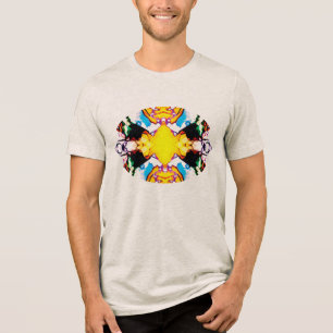 Yellow Mandala Design with Blue Black Orange Green Tri-Blend Shirt
