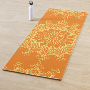 Yellow Mandala on Orange Monogram Yoga Mat