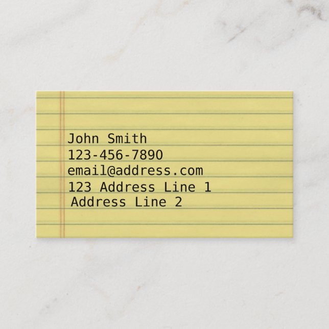 Yellow Manuscript Lined Paper Business Card (Front)