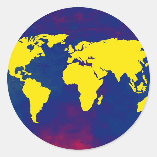 yellow map of the world classic round sticker (Front)