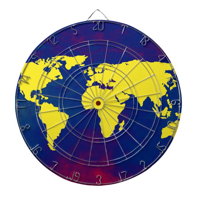 yellow map of the world dartboard (Front)