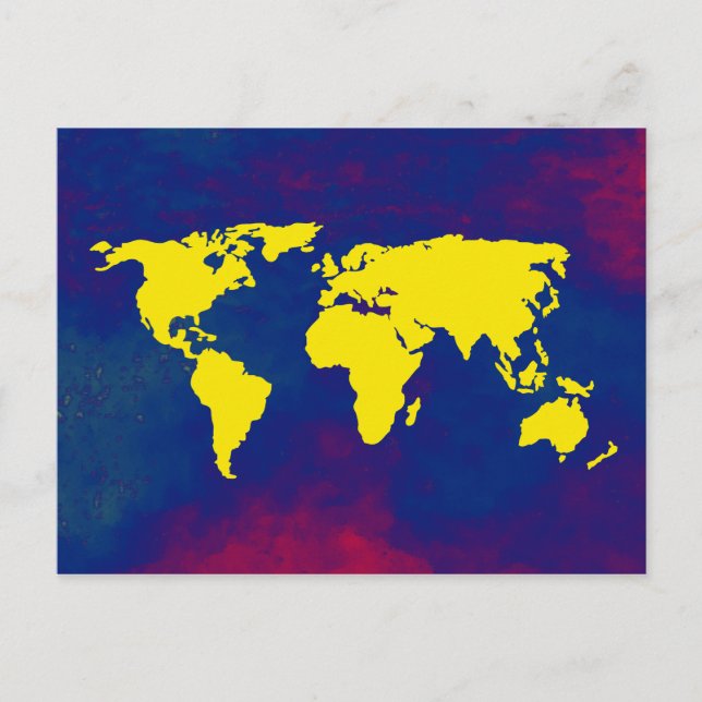 yellow map of the world postcard (Front)