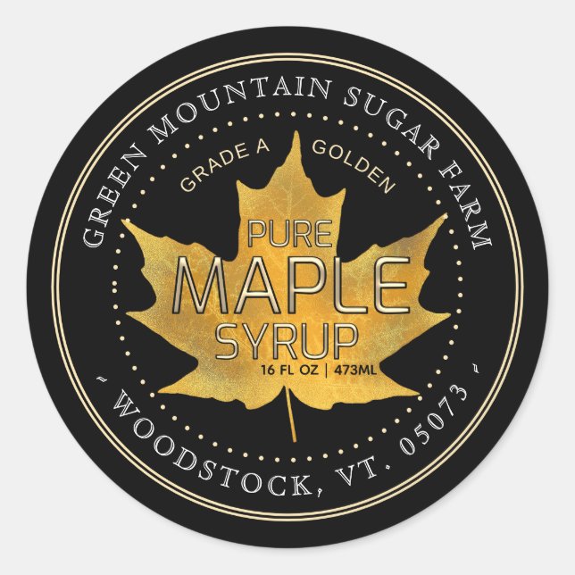 Yellow Maple Leaf Editable Maple Syrup Label (Front)