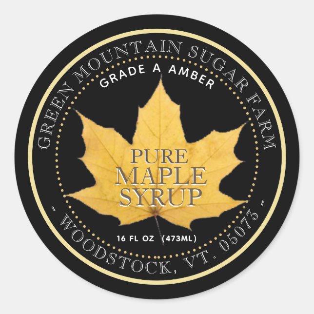 Yellow Maple Leaf Editable Maple Syrup Label (Front)