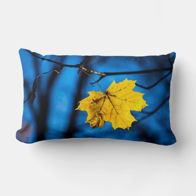 Yellow Maple Leaf On Blue Lumbar Cushion (Front)