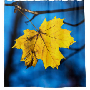 Yellow Maple Leaf On Blue Shower Curtain