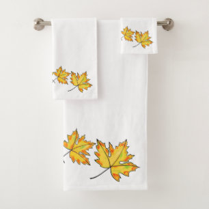 Yellow Maple Leafs Autumn Fall botanical Bath Towel Set