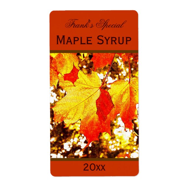 yellow maple leaves maple syrup canning label (Front)