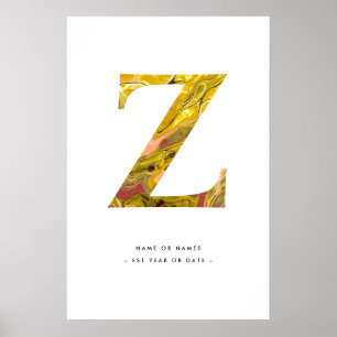 Yellow Marble Letter Z Initial Personalised Art Poster