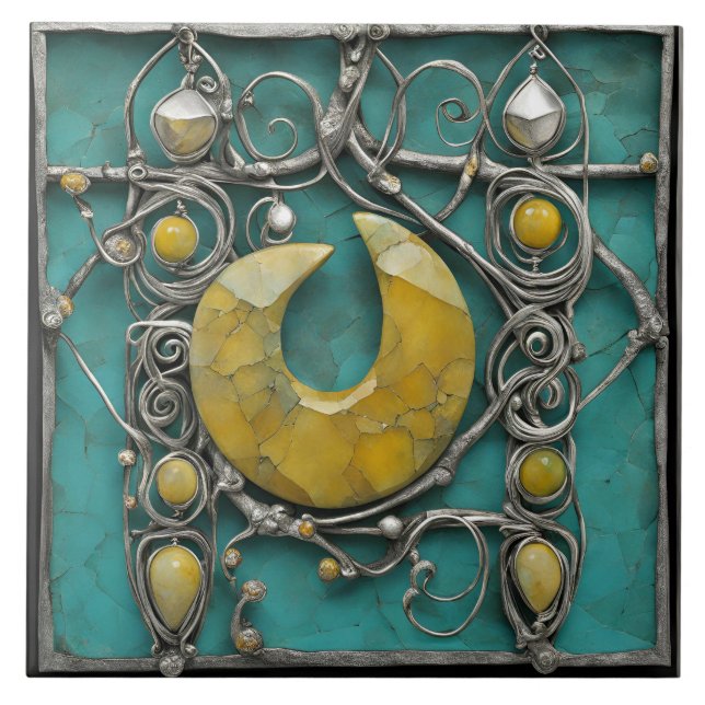 Yellow Marble Metal Art Sculptured  Tile (Front)