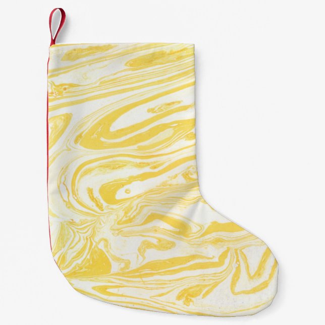Yellow marble texture. Hand drawn Small Christmas Stocking (Front)