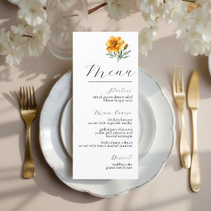 Yellow Marigold Elegant Floral Fall Wedding  Menu