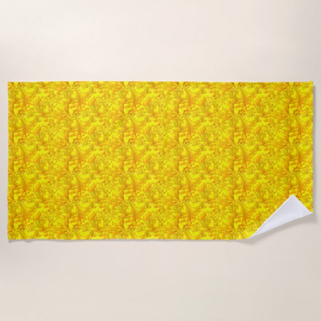 Yellow Marigold Floral Seamless Pattern Beach Towel (Front)