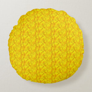 Yellow Marigold Floral Seamless Pattern Round Cushion