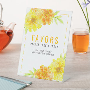 Yellow marigold watercolor art wedding favours pedestal sign