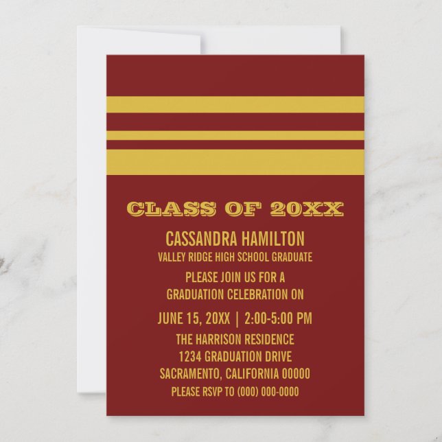 Yellow/Maroon Bold Stripe Graduation Invite (Front)