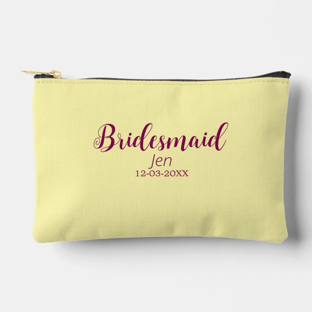 Yellow maroon bridesmaid name date stylish bride t accessory pouch (Front)