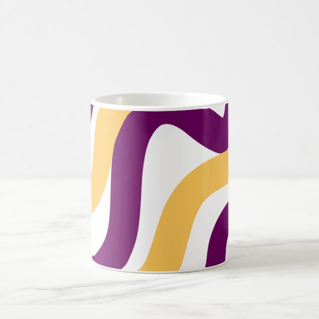 Yellow marron red curvy lines wavy pattern design  coffee mug (Center)