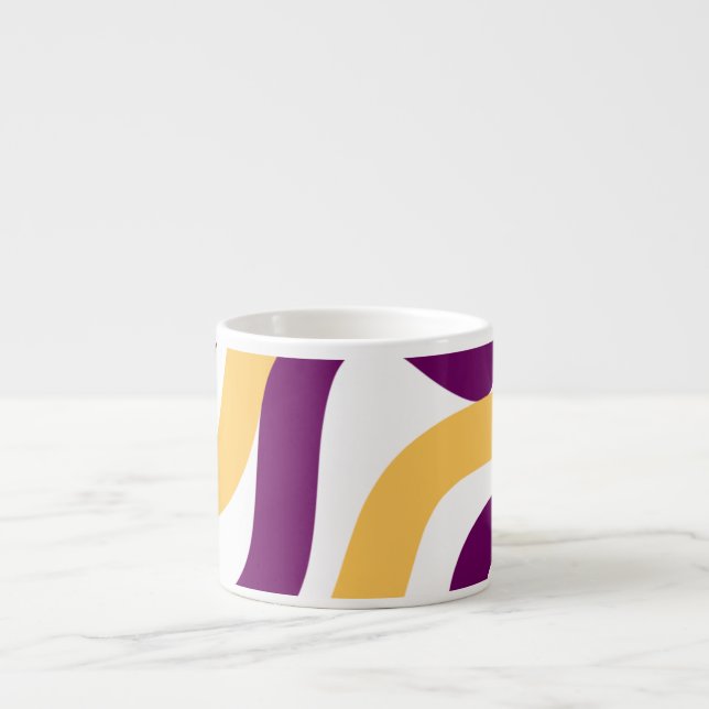 Yellow marron red curvy lines wavy pattern design  espresso cup (Front)
