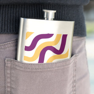 Yellow marron red curvy lines wavy pattern design hip flask