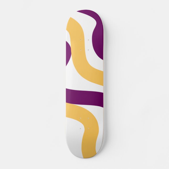Yellow marron red curvy lines wavy pattern design  skateboard (Front)