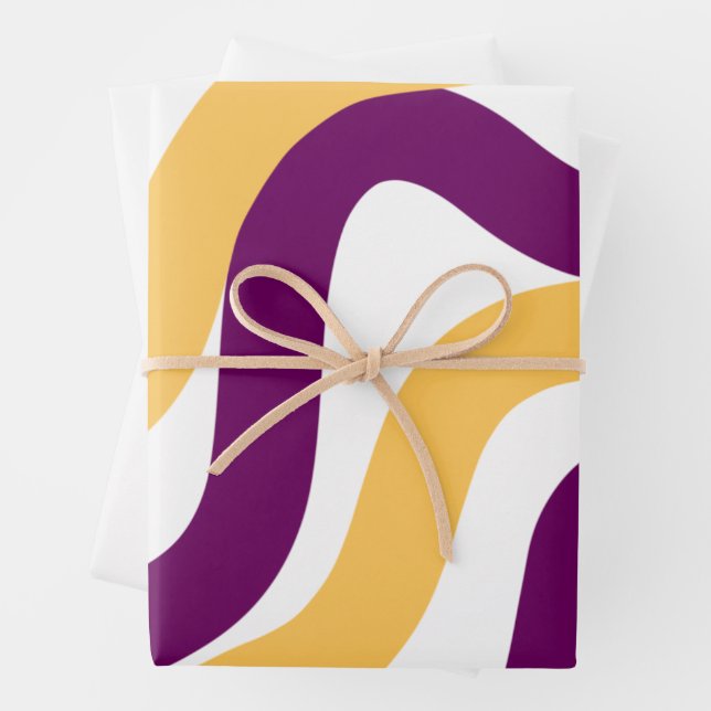 Yellow marron red curvy lines wavy pattern design  wrapping paper sheet (In situ)