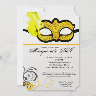 Yellow Masquerade Ball Mask Costume Halloween Part Invitation