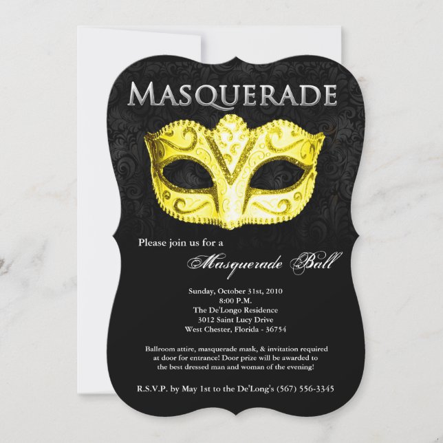 Yellow Masquerade Ball Mask Costume Halloween Part Invitation (Front)