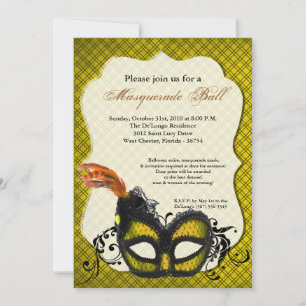 Yellow Masquerade Mask Ball Costume Halloween Invitation