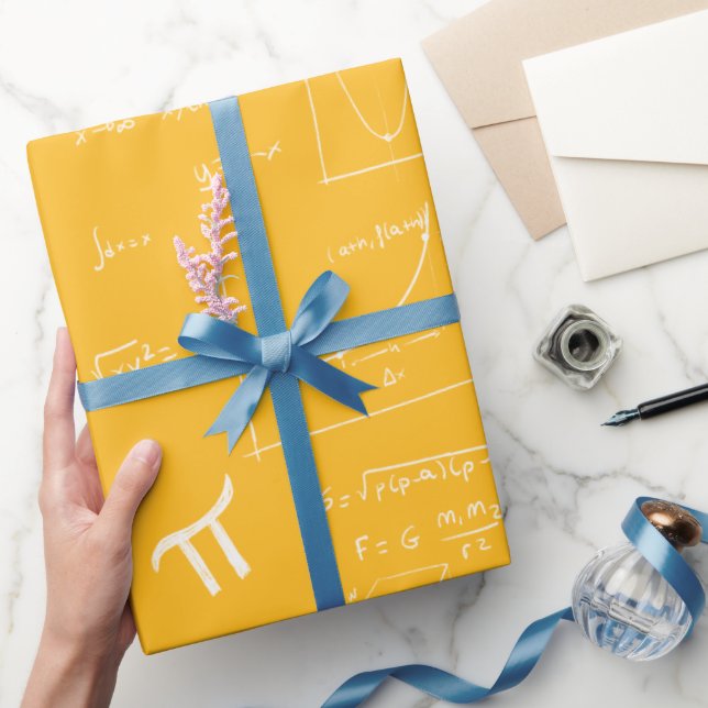 Yellow Math Formulas and Equations Graduation Wrapping Paper (Gifting)