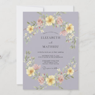 Yellow Mauve Wreath Wedding Invitation