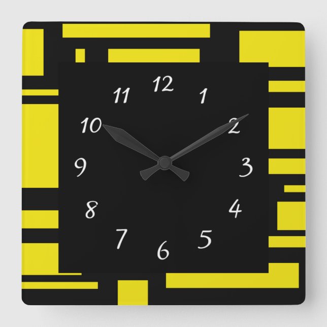 Yellow Maze Square Wall Clock (Front)