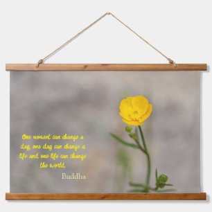 Yellow Meadow Buttercup Flower with Buddha Quote Hanging Tapestry