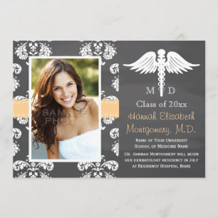 YELLOW MEDICAL SCHOOL GRADUATION CHALKBOARD INVITATION
