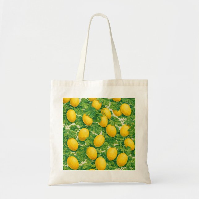 Yellow Melon Vine Botanical Pattern Tote Bag (Front)