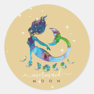 Yellow Mermaid moon spiritual zodiac instruction Classic Round Sticker