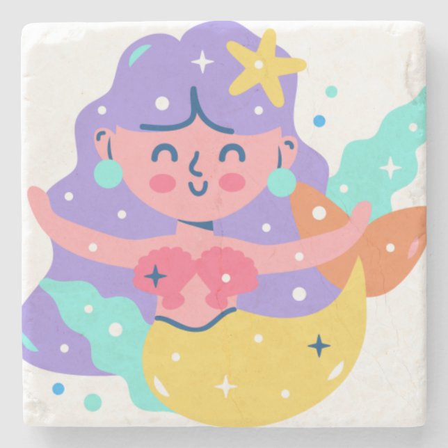 Yellow mermaid stone coaster (Front)