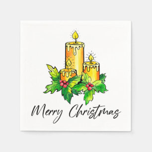 Yellow Merry Christmas And Happy New Year Napkins
