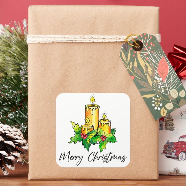 Yellow Merry Christmas And Happy New Year  Square Sticker (Holiday)