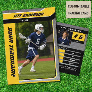 Yellow Metal Lacrosse Player Trading Card