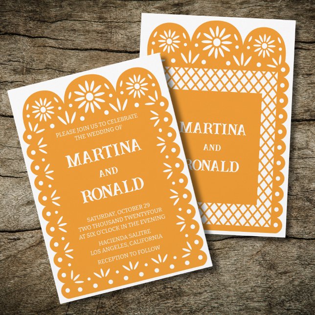 Yellow Mexican papel picado wedding invitation (Creator Uploaded)