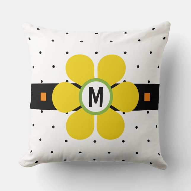 Yellow Mid Century Flower Power Cushion (Front)
