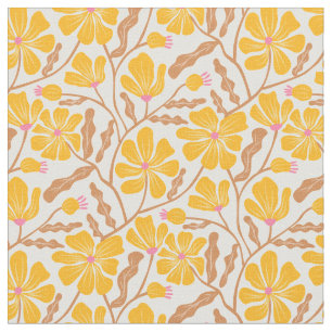 Yellow Mid Century Modern Floral Pattern Fabric
