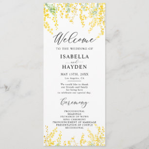Yellow Mimosa Spring Floral Wedding Flat Program Programme