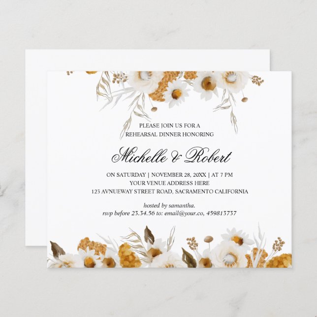 Yellow Mimosa white chamomile Rehearsal Dinner (Front/Back)